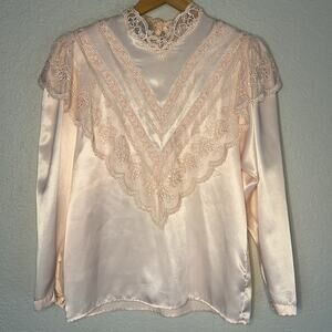 Vintage Pink Demure Blouse Feminine Romantic Lace Prairie Coquette Modest Girly